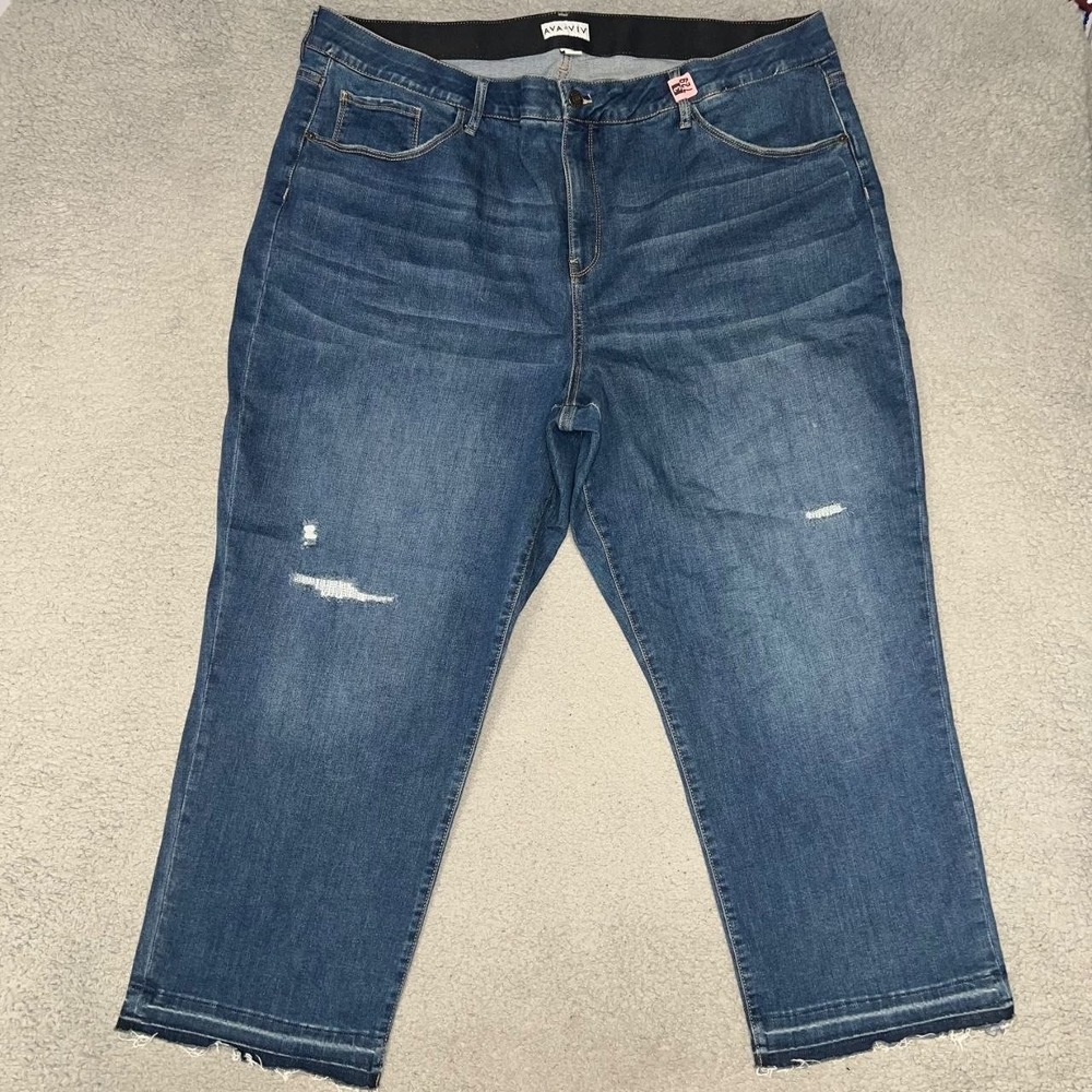 Ava & Viv Jeans Women's 26W (34x27) Blue Denim Cropped High Rise Pants *Distress